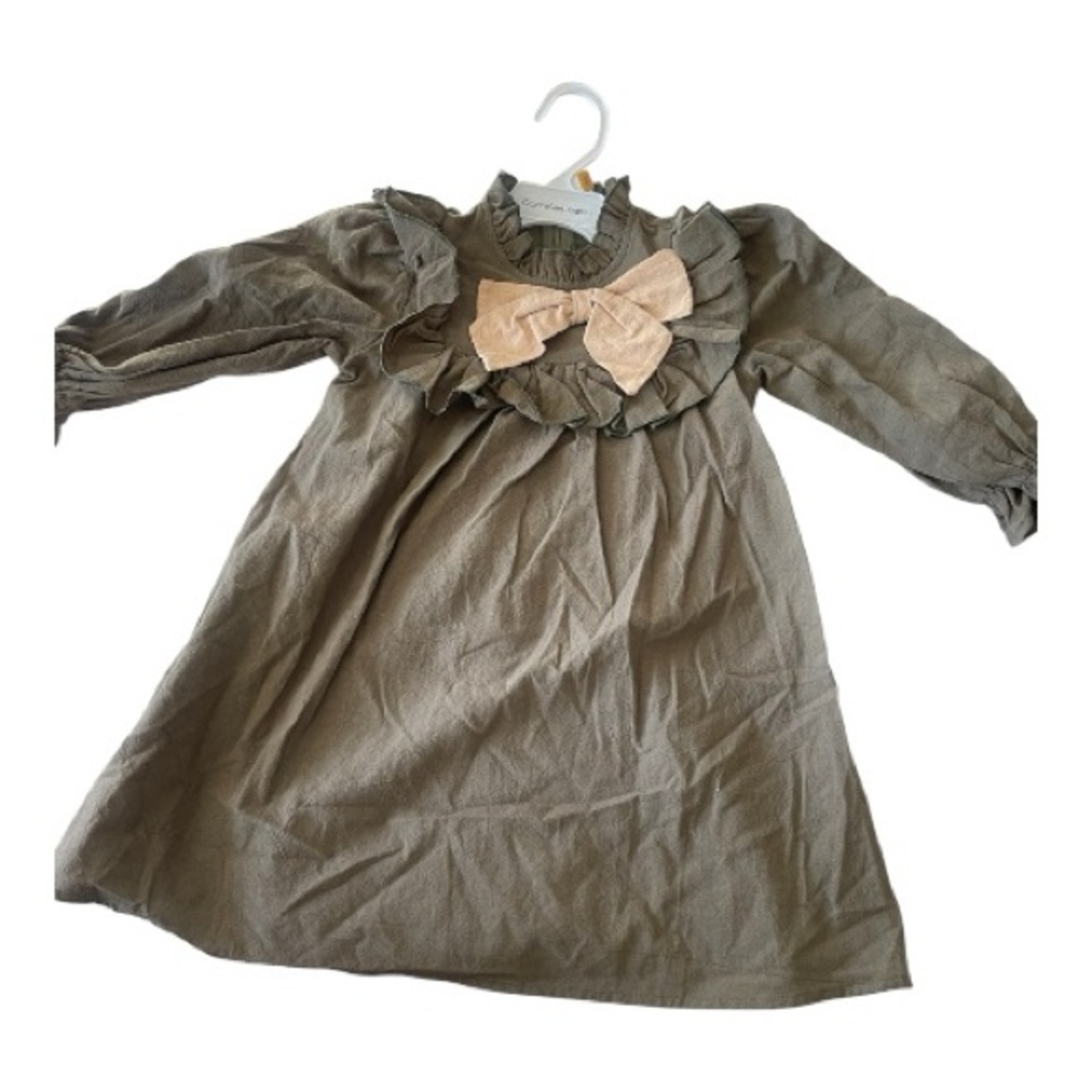 H&M Kids Dress with Ruffle and Bow - Gray and Tan